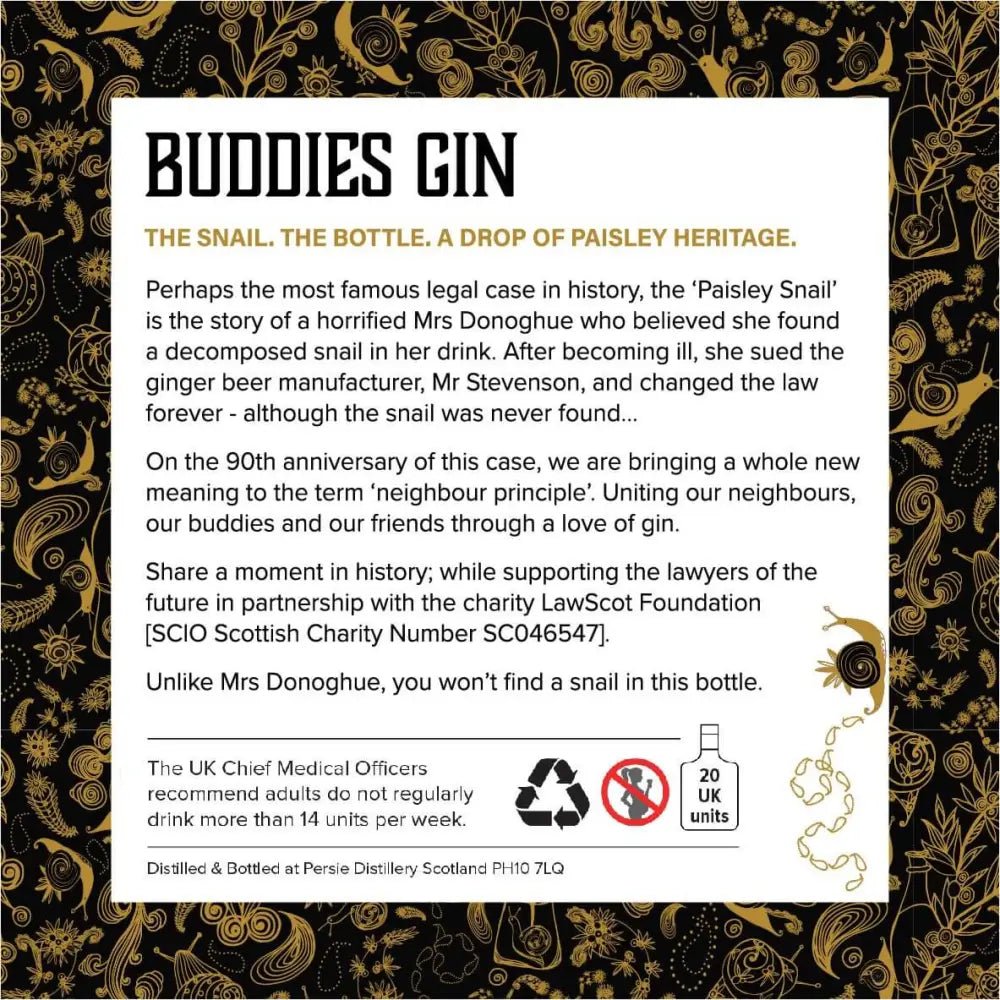 Buddies Gin: Limited Edition Donoghue v Stevenson “Paisley Snail” - Buddies Gin